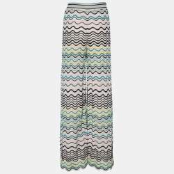 Pre Owned M Missoni Multicolor Wave Pattern Knit Wide Leg Pants L