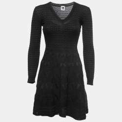 M Missoni Black Textured Knit V-Neck Flared Dress S