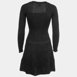 Pre Owned M Missoni Black Textured Knit V-Neck Flared Dress S