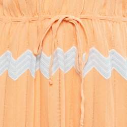 Pre Owned M Missoni Collection Orange Patterned Knit V-Neck Drawstring Dress L