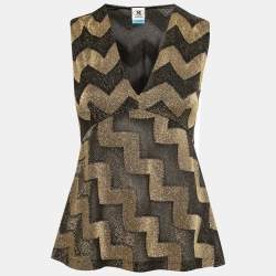Pre Owned M Missoni Collection Black & Gold Lurex Knit V-Neck Top S