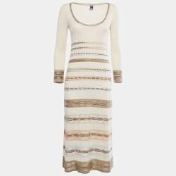 Pre Owned M Missoni Beige Multicolor Patterned Knit Midi Dress S