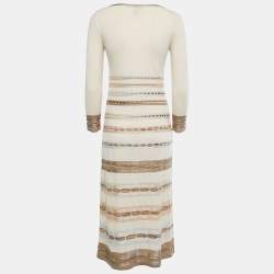 Pre Owned M Missoni Beige Multicolor Patterned Knit Midi Dress S