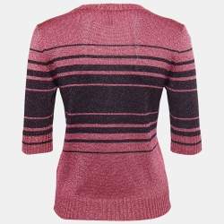 Pre Owned M Missoni Pink Striped Lurex Knit Sweater Top S