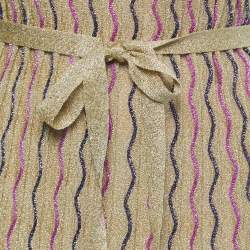 Pre Owned M Missoni Gold Patterned Lurex Knit Belted Midi Dress M
