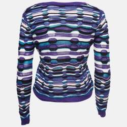 مملوكة مسبقًا M Missoni Purple Striped Knit Button Front Cardigan S