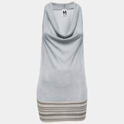 مملوكة مسبقًا M Missoni Silver Knit Cowl Neck Sleeveless Top S