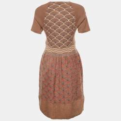 Pre Owned M Missoni Brown Textured Knit Midi Dress L