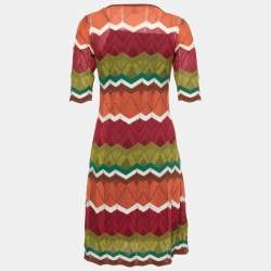 Pre Owned M Missoni Multicolor Chevron Patterned Knit Flared Dress M
