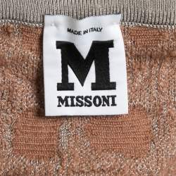 Pre Owned M Missoni Beige/Grey Patterned Knit Midi Skirt M