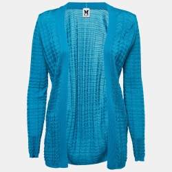 Pre Owned M Missoni Teal Blue Knit Open Cardigan S