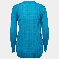 Pre Owned M Missoni Teal Blue Knit Open Cardigan S