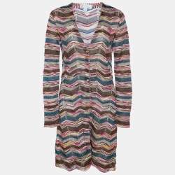 M Missoni Multicolor Zig Zag Pattern Lurex Knit Button Front Coat M