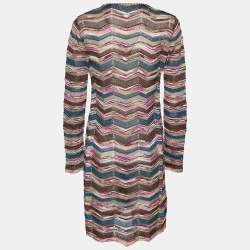 M Missoni Multicolor Zig Zag Pattern Lurex Knit Button Front Coat M