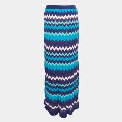 Pre Owned M Missoni Blue Patterned Knit Maxi Skirt L