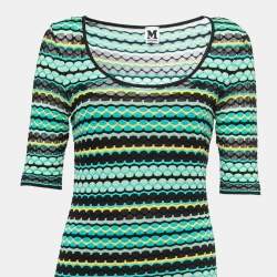 Pre Owned M Missoni Green/Multicolor Patterned Knit Midi Dress M