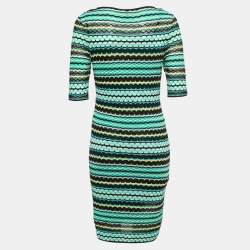 Pre Owned M Missoni Green/Multicolor Patterned Knit Midi Dress M