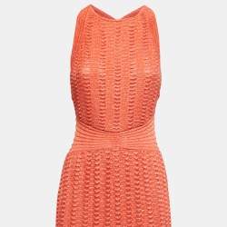 مملوكة مسبقًا M Missoni Orange Patterned Lurex Knit Sleeveless Maxi Dress M
