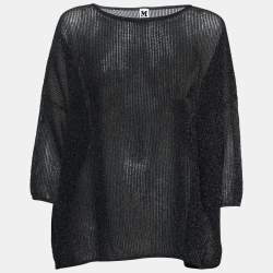 Pre Owned M Missoni Navy Blue Lurex Knit Kimono Sleeve Oversized Top S