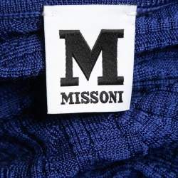 M Missoni Blue Patterned Knit Scoop Neck Flared Midi Dress S
