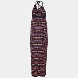 Pre Owned M Missoni Multicolor Lurex Knit Halter Neck Maxi Dress L