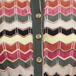 Pre Owned M Missoni Multicolor Patterned Knit Button Front Cropped Cardigan M