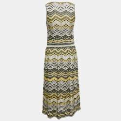 Pre Owned M Missoni Pale Yellow Lurex Chevron Knit Sleeveless Dress M