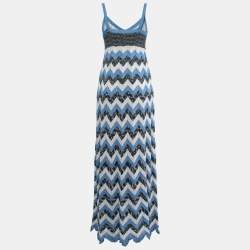 Pre Owned M Missoni Collection Blue/Multicolor Patterned Lurex Knit Sleeveless Maxi Dress M