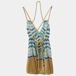 Pre Owned M Missoni Blue Patterned Lurex Knit Rope Strappy Top S