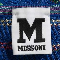 Pre Owned M Missoni Blue Knit Halter Neck Back open Maxi Dress S