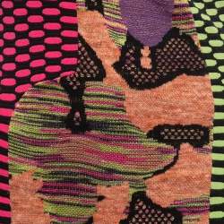 Pre Owned M Missoni Multicolor Patterned Stretch Knit Paneled One Shoulder Flared Short Dress M