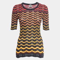 Pre Owned M Missoni Multicolor Patterned Knit Crew Neck Half Sleeve Top M