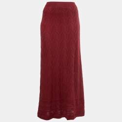 Pre Owned M Missoni Red Patterned Knit Maxi Skirt M