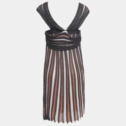 Pre Owned M Missoni Multicolor Striped Lurex Knit Draped Midi Dress L