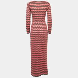 Pre Owned M Missoni Pink/Multicolor Patterned Knit Long Sleeve Maxi Dress S
