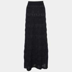 Pre Owned M Missoni Black Wool Patterned Knit Maxi Skirt L