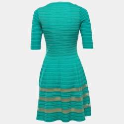 Pre Owned M Missoni Green Striped Patterned Knit Mini Dress S