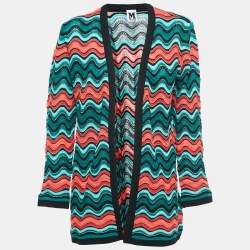 M Missoni Multicolor Patterned Lurex Knit Open Front Cardigan L