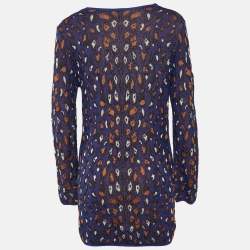 Pre Owned M Missoni Purple Patterned Cotton Knit V-Neck Cardigan L