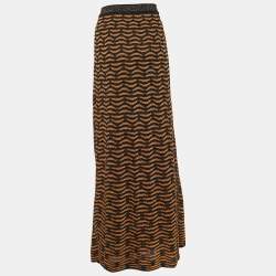 Pre Owned M Missoni Brown & Black Patterned Lurex Knit Maxi Skirt L