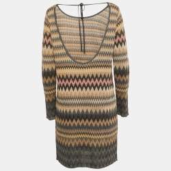 Pre Owned M Missoni Multicolor Chevron Lurex Knit Deep Neck Detailed Mini Dress M