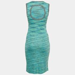 Pre Owned M Missoni Blue Patterned Knit Sleeveless Dress M