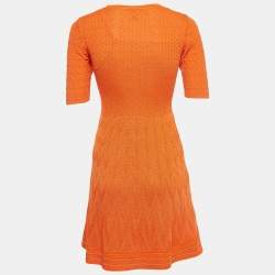 Pre Owned M Missoni Orange Patterned Knit Mini Dress S