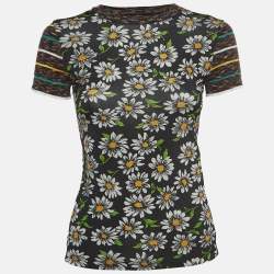 M Missoni Collection Black Floral Print Knit Short Sleeve T-Shirt XS