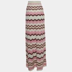 Pre Owned M Missoni Pink Chevron Patterned Knit Maxi Skirt M