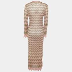 Pre Owned M Missoni Pink/Gold Patterned Lurex Knit Long Cardigan S