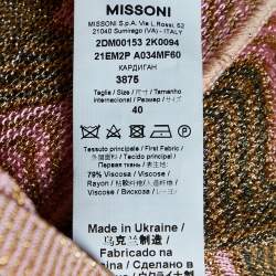 Pre Owned M Missoni Pink/Gold Patterned Lurex Knit Long Cardigan S