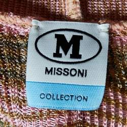 Pre Owned M Missoni Pink/Gold Patterned Lurex Knit Long Cardigan S