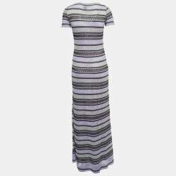 Pre Owned M Missoni Multicolor Striped Perforated Knit Maxi Dress M