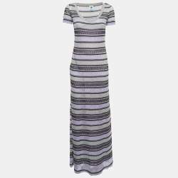 Pre Owned M Missoni Multicolor Striped Perforated Knit Maxi Dress M